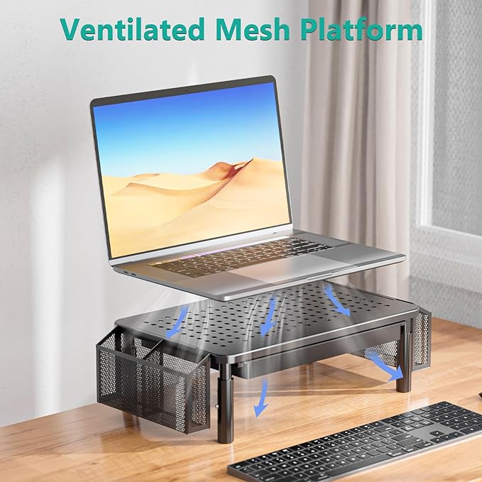 WALI Dual Monitor Stand with Storage, Desk Organizer with Drawer and Pen Holder - Image 6