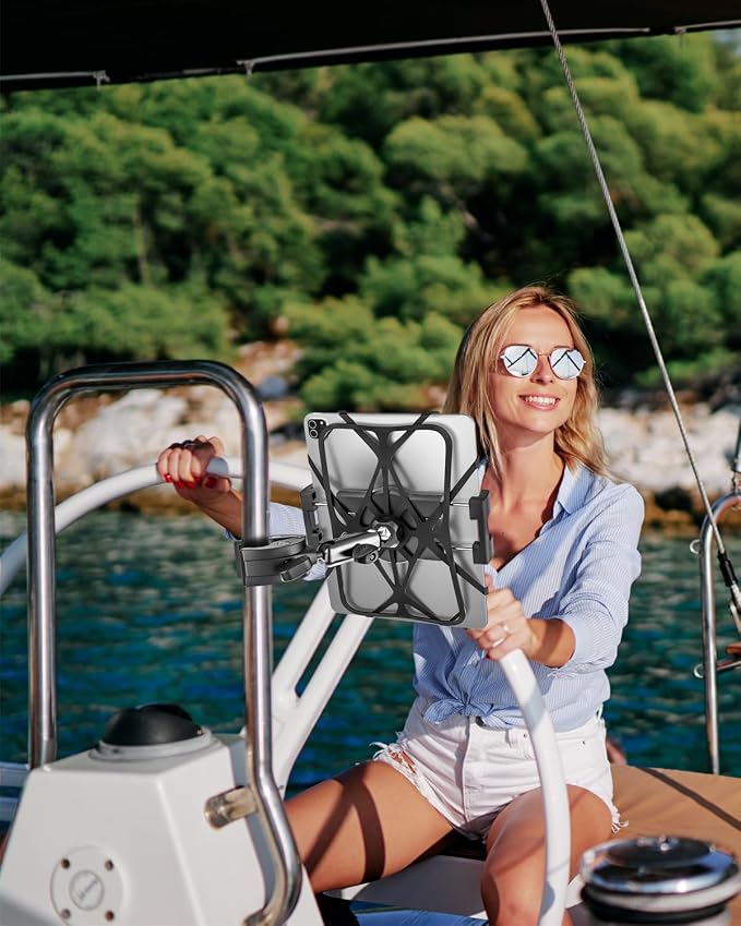 Metal iPad Tablet Mount for Boat Helm, Wheelchair Pole, Golf Cart, Mic Stand - Image 2