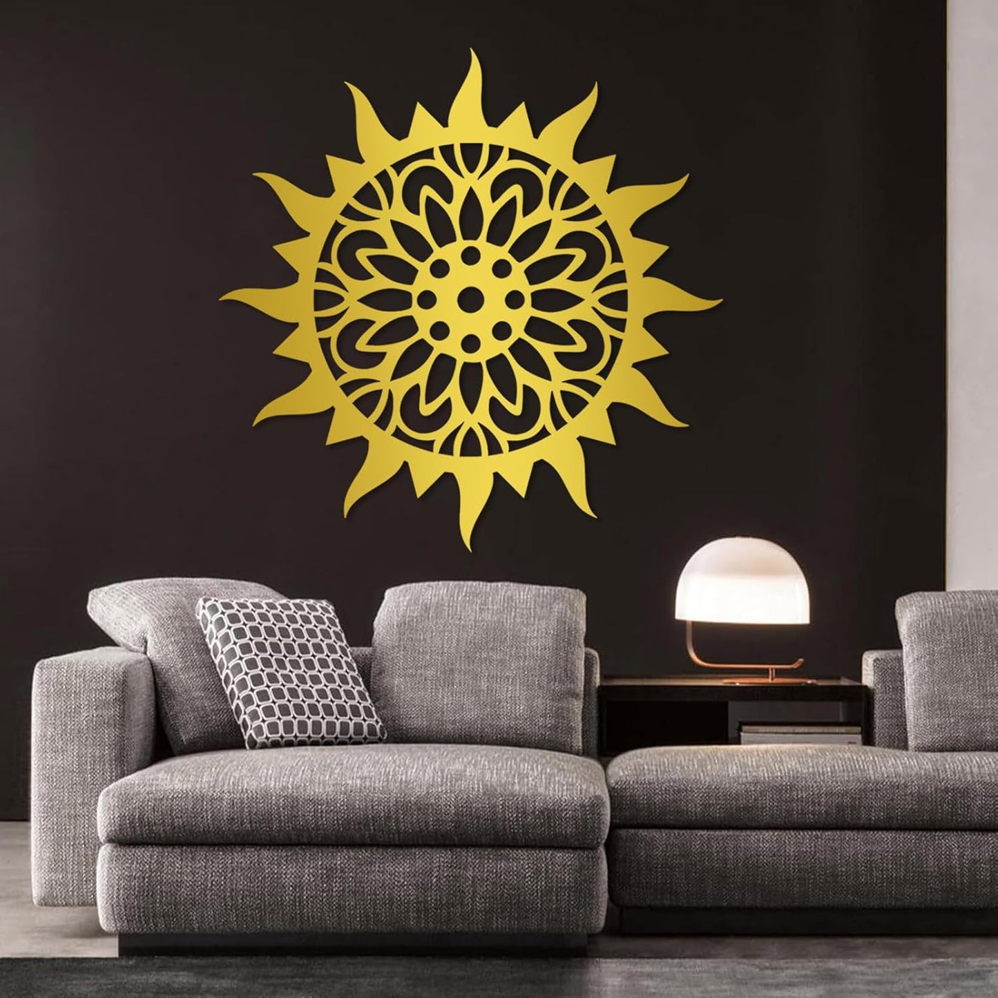 Sunburst Metal Wall Decor, Unique Sun Flower Design, Outdoor & Indoor Wall Art for Living Room, Bedroom, or Patio, Home Decor (Black, 19"x19"|47x47cm)