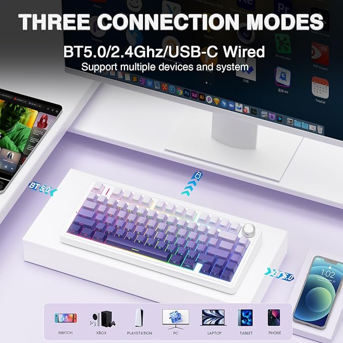 AULA F75 Pro Wireless Mechanical Keyboard, 75% Hot Swappable Custom Keyboard - Image 3