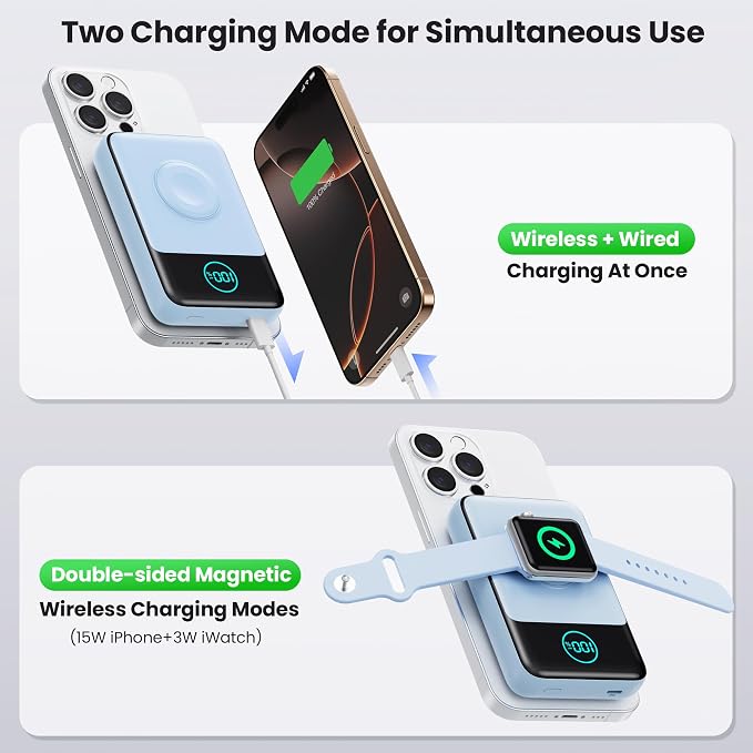 Magnetic Portable Charger for iPhone, 3-in-1 10800mAh Qi2 15W Wireless Power - Image 5