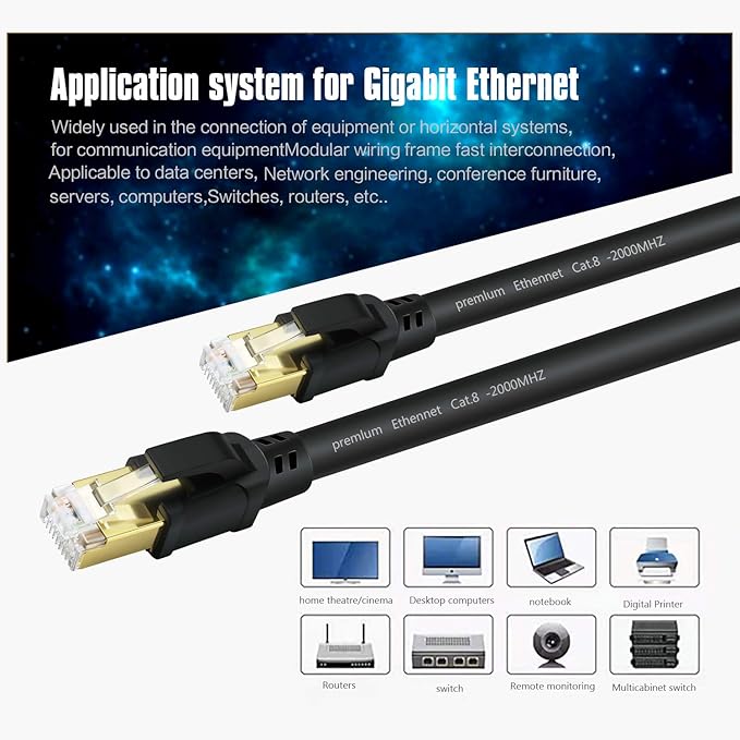 YixHG CAT 8 Ethernet Cable 400 ft, Internet Network Cord, 40Gbps 2000Mhz LAN - Image 5