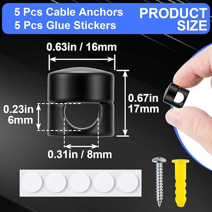 5 Sets Charger Holders for Cords, Matte Black Color Adjustable Cable Anchor - Image 2
