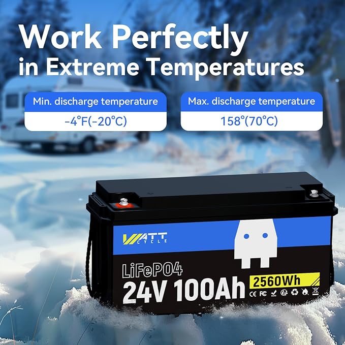 24V 100Ah LiFePO4 Lithium Rechargeable Battery, Max.2560Wh, Built-in 100A BMS - Image 3