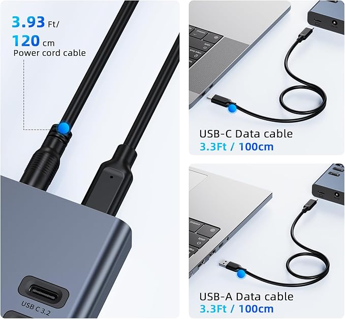 Powered USB Hub 10Gbps, 17 Ports 96W USB 3.2 Hub, 12V/8A Power Adapter - Image 8