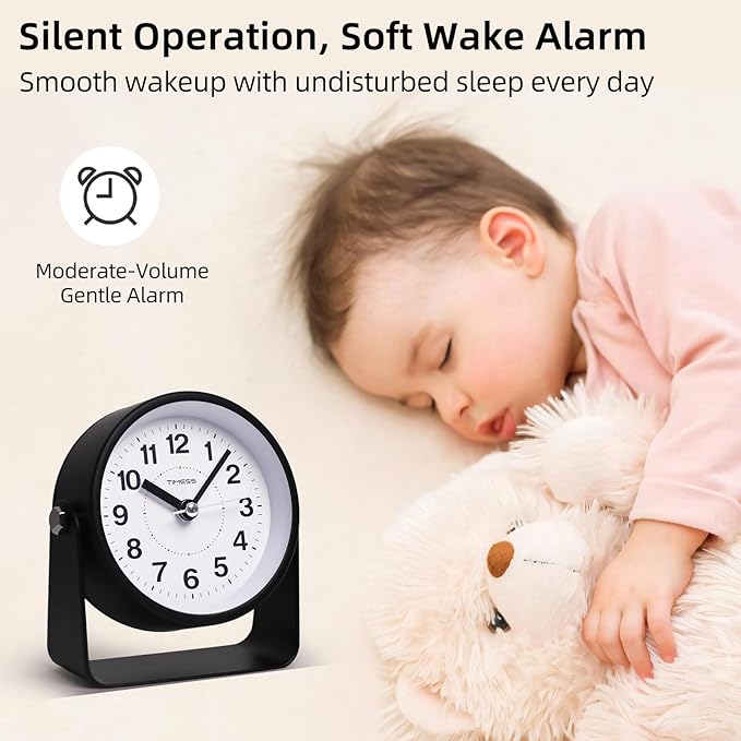 Analog Alarm Clock, Silent Non-Ticking Quartz Movement, Battery-Operated - Image 6