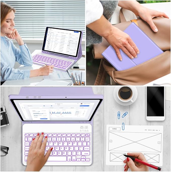 Keyboard Case for Samsung Galaxy Tab A9 Plus 5G 11 inch 2023, 7 Color Backlit - Image 6