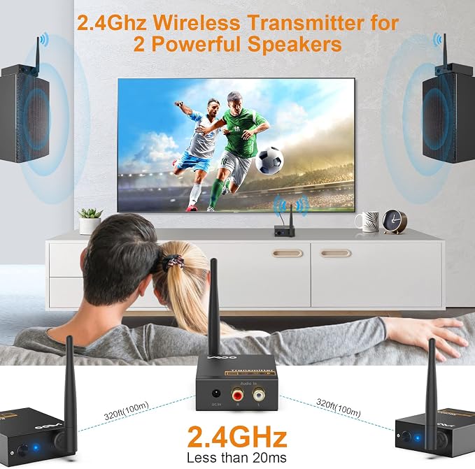 YMOO 3 in 1 2.4Ghz Wireless Audio Transmitter and Receiver, 2 Receivers - Image 3