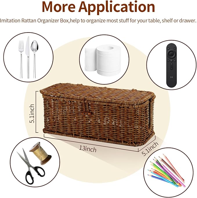 Cable Management Box, Desk Handwoven Rattan Cord Hider Organizer Box - Image 6