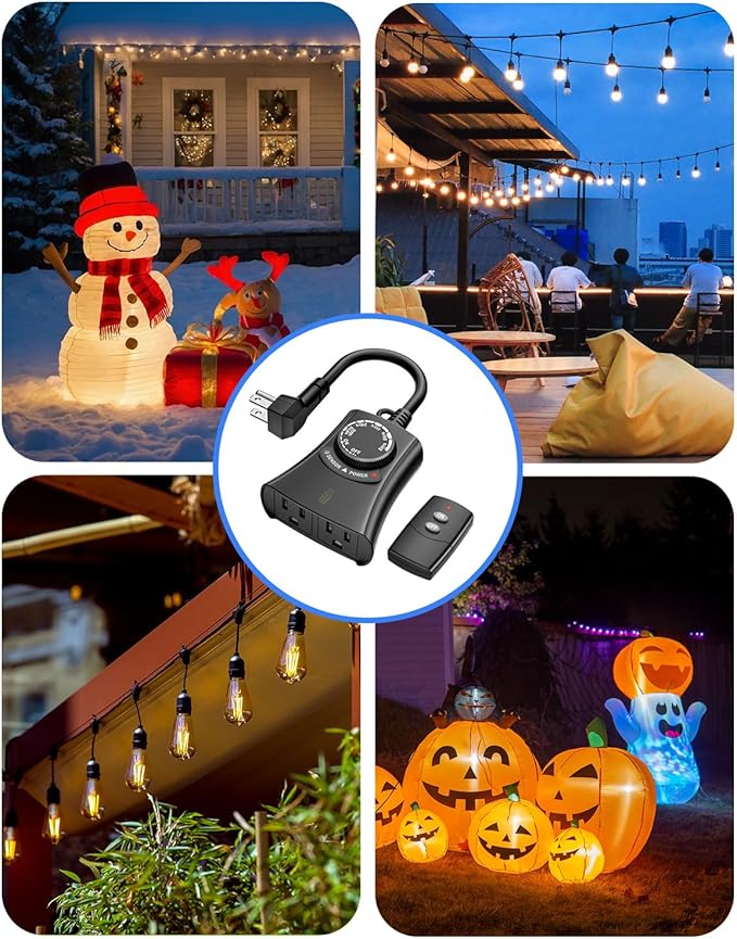 HBN Outdoor Light Timer with Remote Control, Waterproof Light Sensor Timer - Image 6