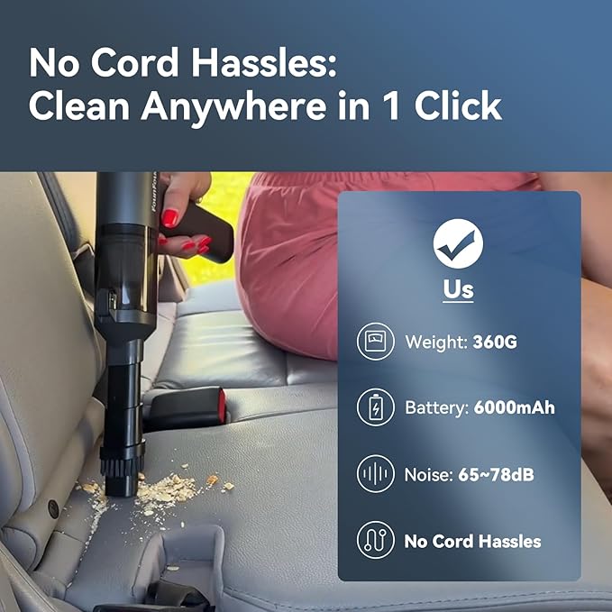 Car Vacuum Portable Cordless, Mini Handheld Vacuum Cleaner - Image 3