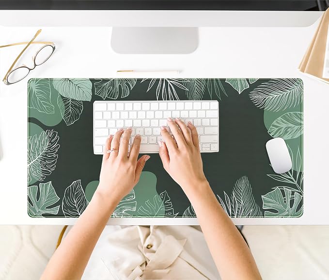 Green Plants Desk Mat Tropical Leaves Mouse Pad Cute, Large Extendded Gaming - Image 4