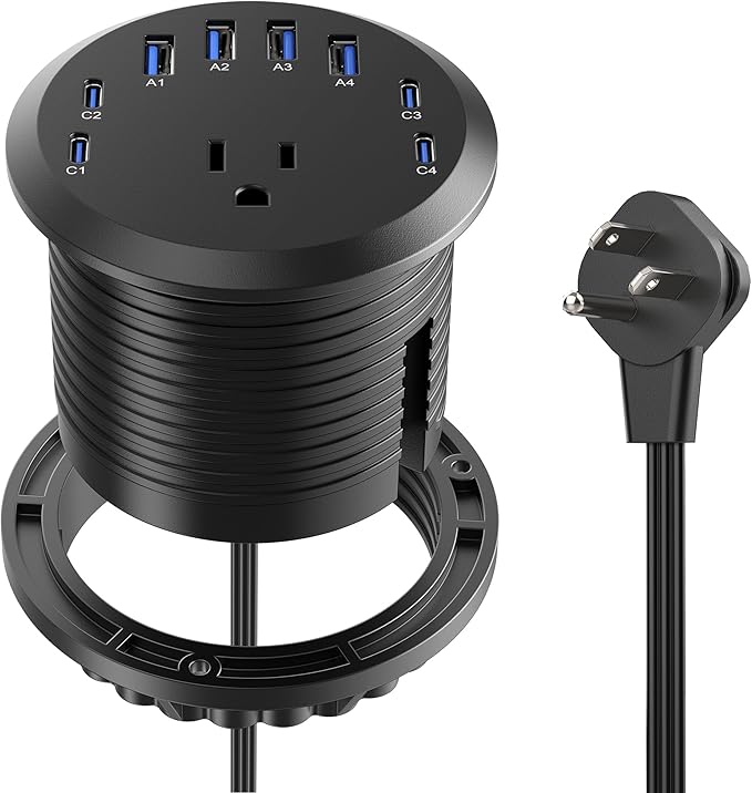 Jgstkcity 65W USB-C Hidden Desktop Power Grommet: 1 AC Outlet, 8 USB Charging by Jgstkcity