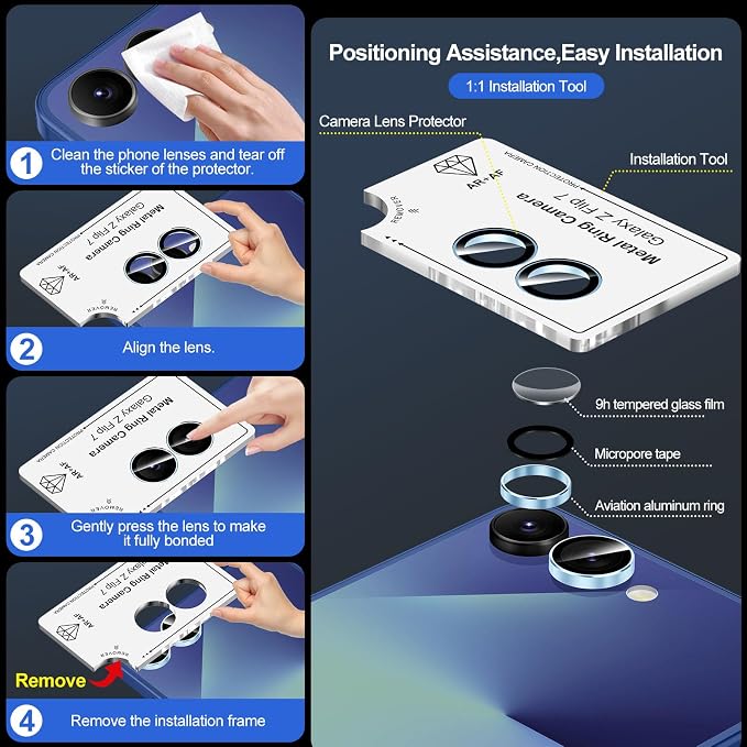 for Samsung Galaxy Z Flip 7 Camera Lens Protector, Individual Metal Ring - Image 6
