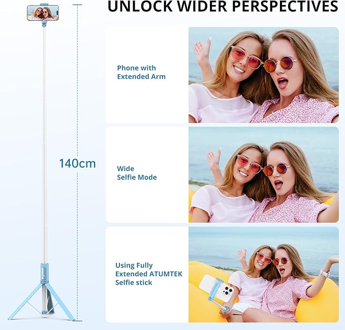 ATUMTEK 55" Selfie Stick Tripod, All-in-one Extendable Aluminum Phone Tripod - Image 6