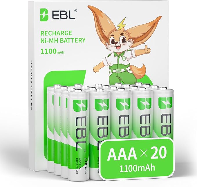 EBL 20 Pack 1500 Cycle 1100mAh AAA Ni-MH Rechargeable Batteries AAA by EBL