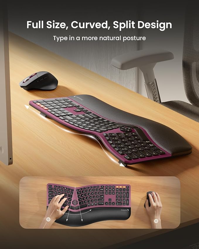 ProtoArc Ergonomic Wireless Keyboard Mouse, EKM01 Plus Full Size Ergo Bluetooth - Image 2