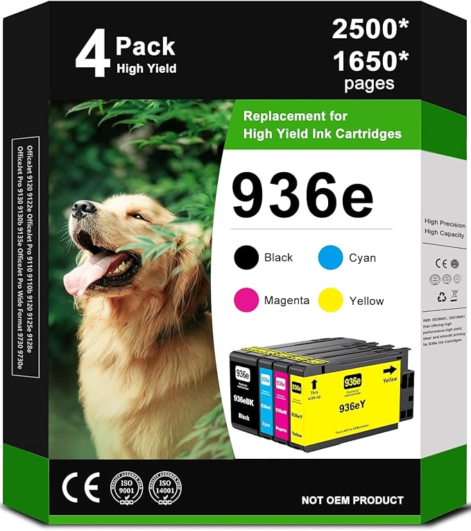 936e Ink Cartridges High Yield Combo 4-Pack Compatible by Kminoteh