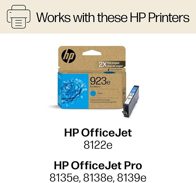 HP 923e EvoMore High Yield Cyan Ink Cartridge | Works OfficeJet 8120 Series - Image 2