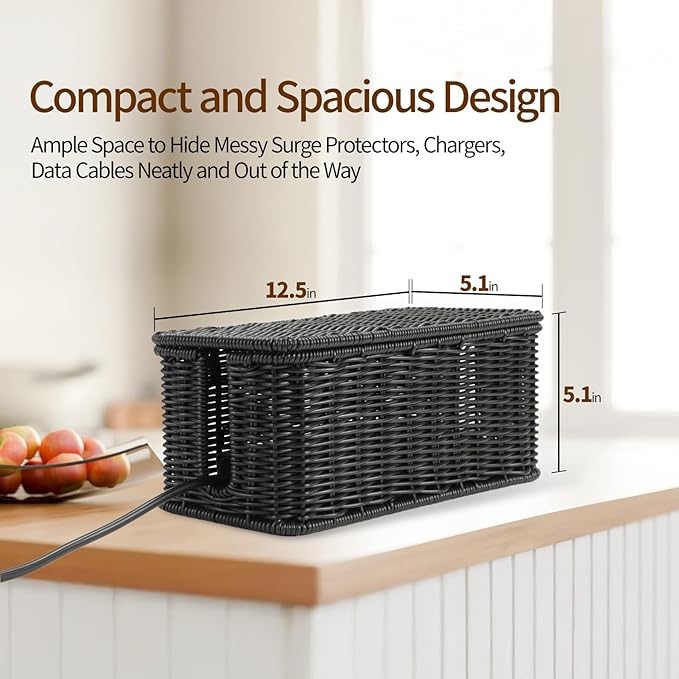 Delamu Handmade Rattan Cable Management Box, Cord Organizer - Image 2