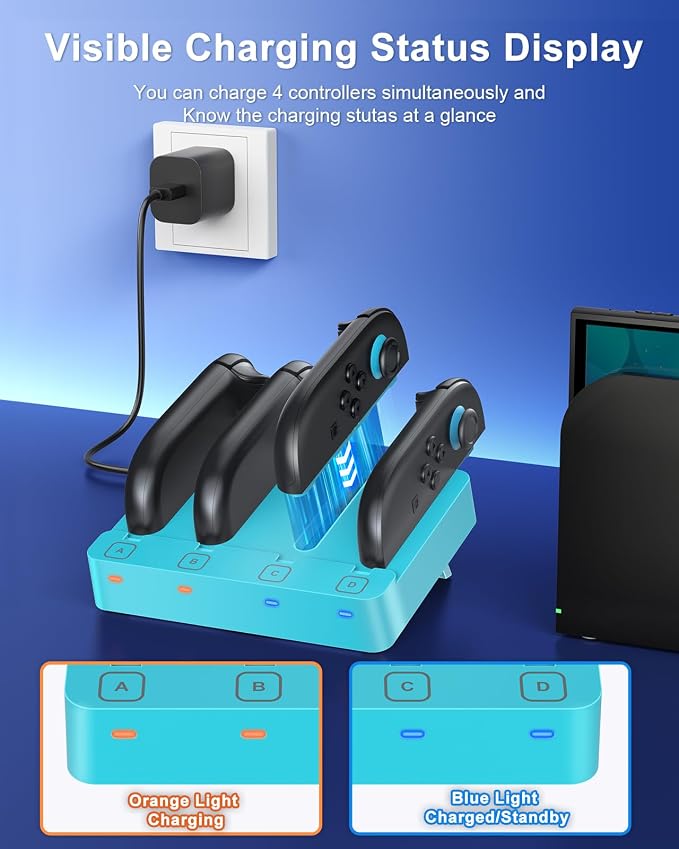 Charger for Nintendo Switch 2 and Switch 1 Controller, Horizontal Charging Dock - Image 3
