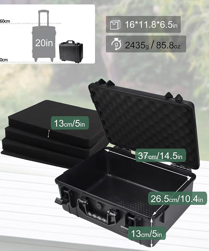 Hard Case with Foam Camera Hard Case Large Waterproof Protective Case Travel - Image 2