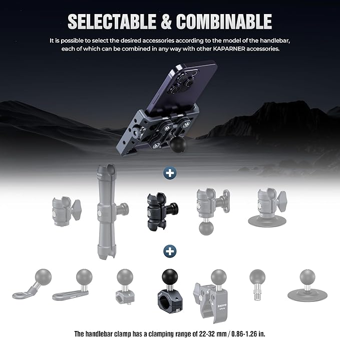 Motorcycle Phone Mount Kit, Anti-Theft Dual Socket Arm, 360° Rotate Phone Clip - Image 4