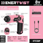Enertwist Electric Screwdriver, 8V Max 10Nm Pink Cordless Screwdriver - Image 2