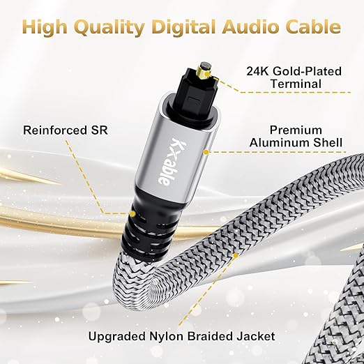 Optical Audio Cable 12 FT, Digital Audio Cable, Toslink Fiber Optic Cord - Image 2