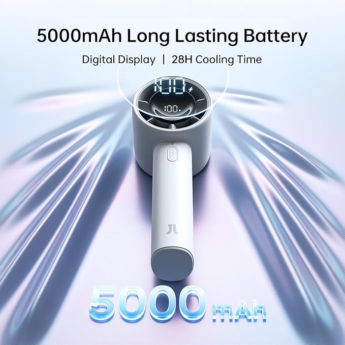 JISULIFE Handheld Turbo Fan, 5000mAh Rechargeable Portable Fans, 5 Speed Strong - Image 3