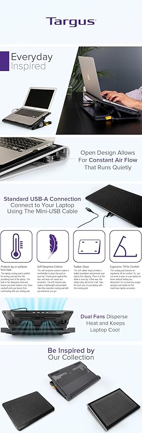 Targus Laptop Cooling Pad for Laptops up to 17-inches, Dual High-Speed Fans - Image 9
