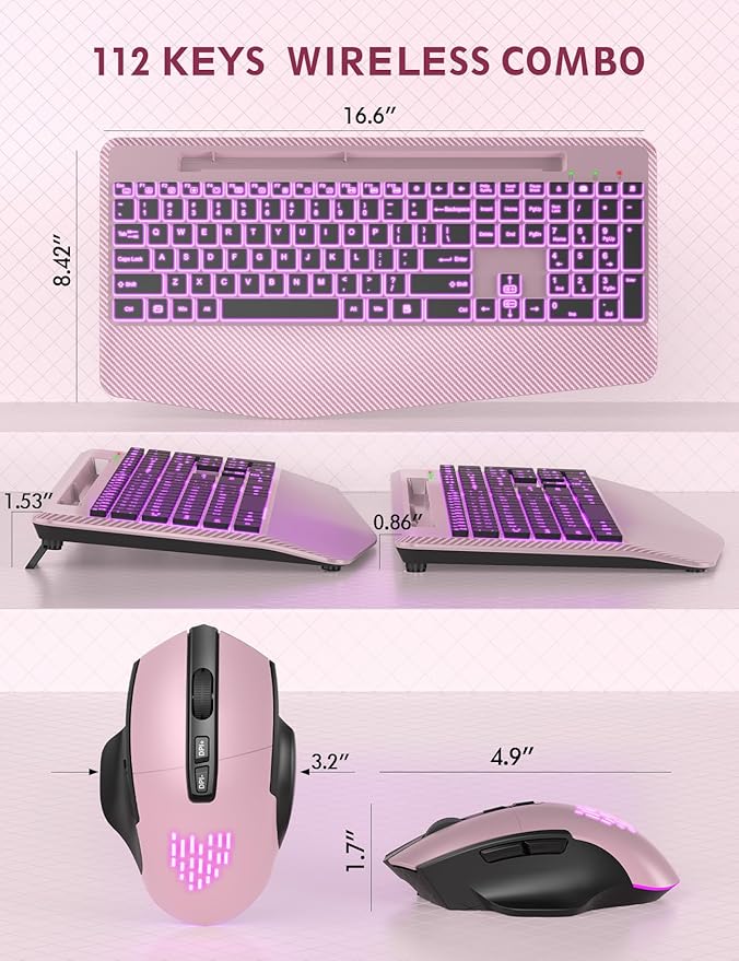Wireless Keyboard and Mouse Backlits, Wrist Rest, LED Mouse, Rechargeable - Image 7