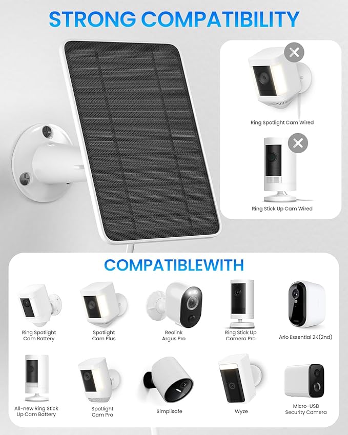5W Solar Panel for Ring Camera, Solar Panel Charger Compatible - Image 2