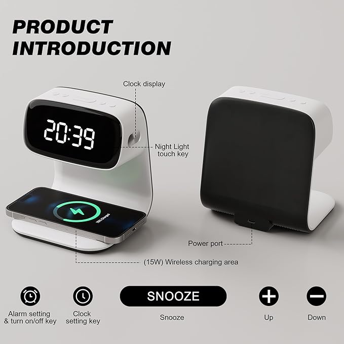 Digital Alarm Clock with Wireless Fast Charging Station 15W Touch Smart Lamp - Image 5