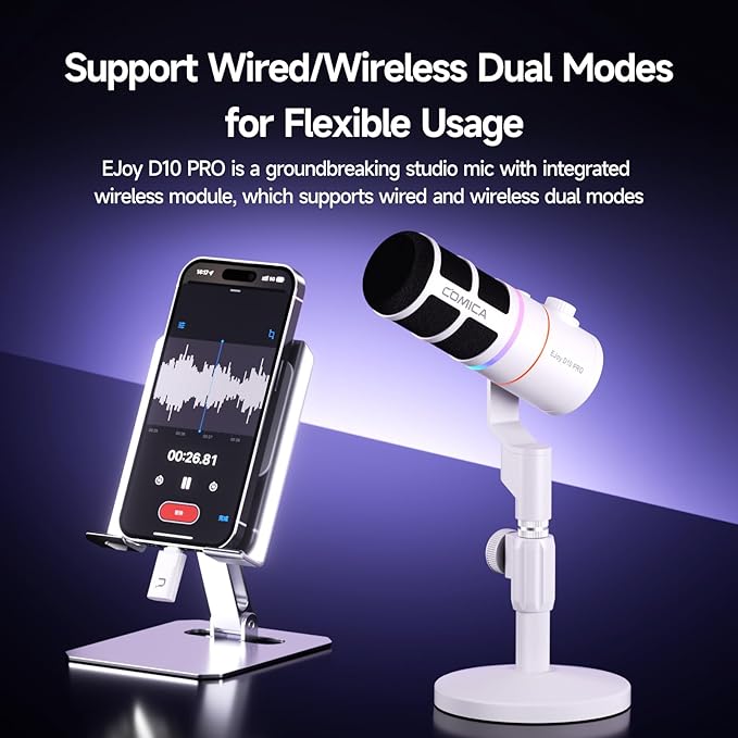 EJoy D10 PRO Wireless USB Gaming Microphone – RGB Dynamic Mic - Image 2