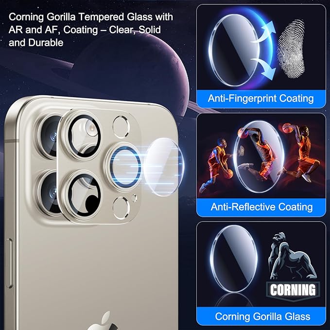 Esanik 2 Pack for iPhone 15 Pro/iPhone 15 Pro Max Camera Lens Protector - Image 2