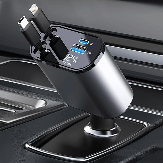 Retractable Car Charger with 100W, 4 in 1 Car Fast Charger by acemend