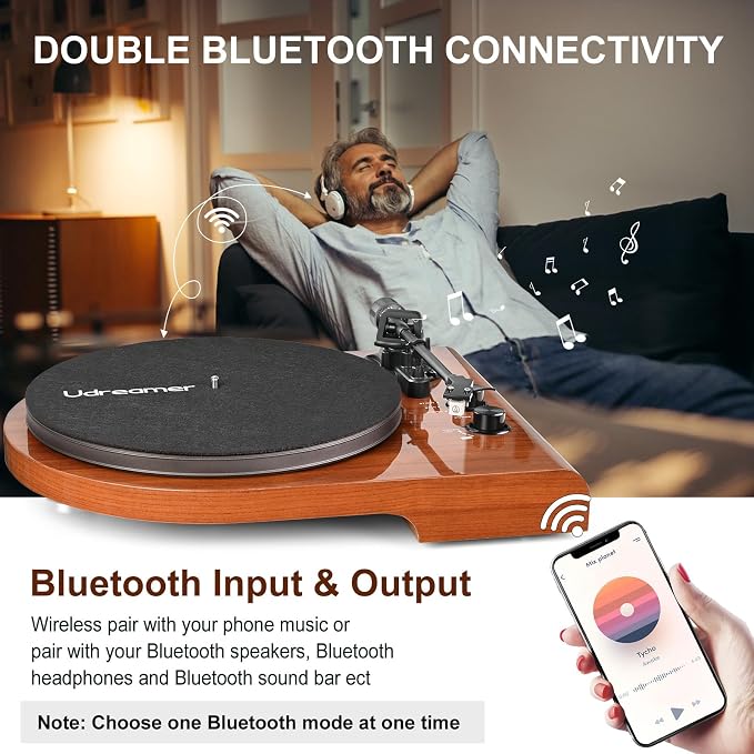 Vinyl Record Player with Bluetooth Input Output, Turntable with Built-in Preamp - Image 3