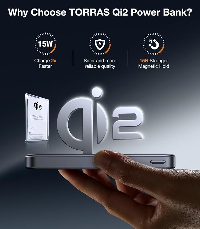 TORRAS MiniMag Qi2 Power Bank, 000mAh Magnetic Battery Pack, Qi2 Certified 30W - Image 8