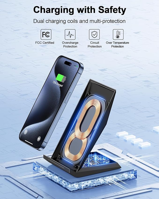 Fast Wireless Charger, NANAMI Qi Certified Wireless Charging Stand Compatible - Image 3