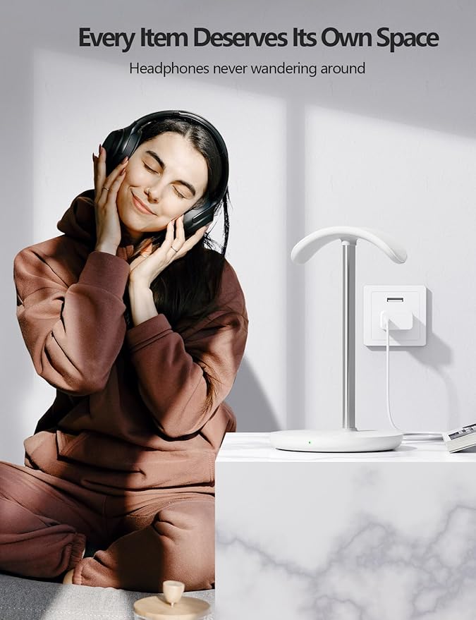 Miroddi Headphone Stand with Wireless Charger, Independent USB Charging Port - Image 6