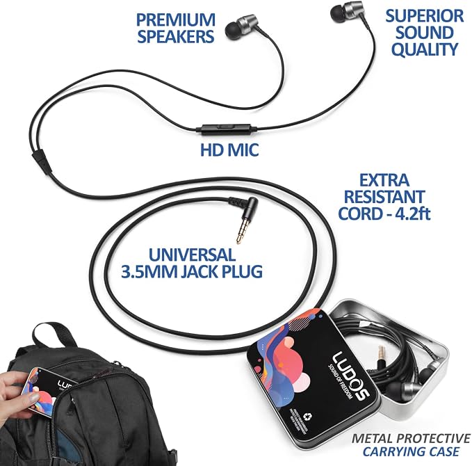 LUDOS OMNITONE Wired Earbuds in-Ear Headphones, 5 Years Warranty, Earphones - Image 2