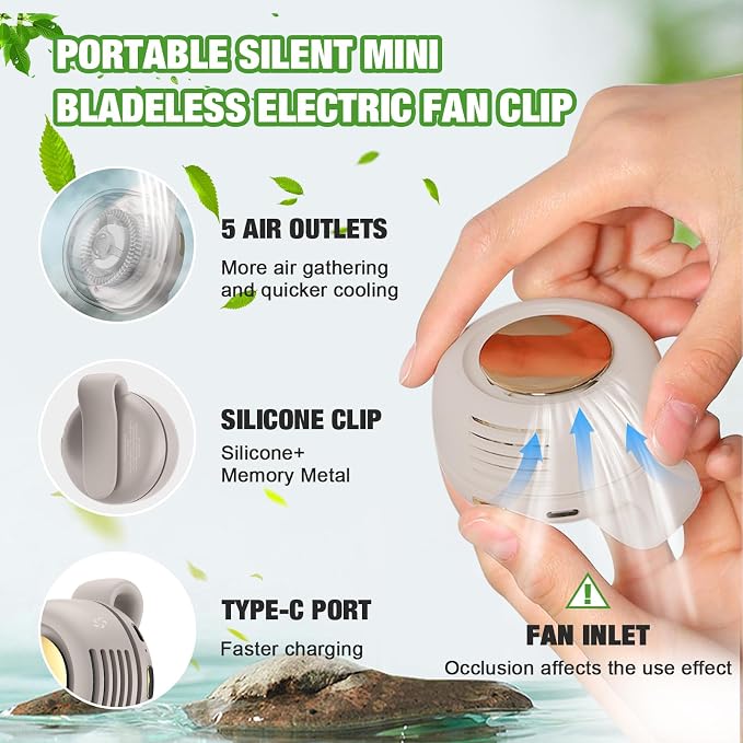 Portable Silent Mini Bladeless Fan Clip on, Portable Silent Mini Bladeless - Image 3
