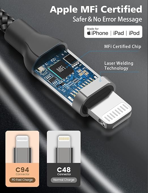 10ft USB C to Lightning Cable 2Pack, Power Delivery USB C iPhone Charger Fast - Image 3