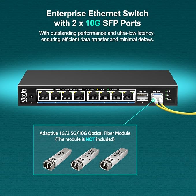 10 Port 2.5G Switch Unmanaged, VIMIN 8X 2.5G Switch Base-T Ports+2X 10G SFP Port - Image 5
