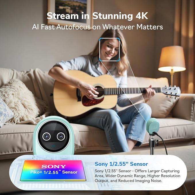 EMEET Piko+ Webcam 4K, World's 1st Dual-Camera AI-Powered 4K Camera, 1/2.55'' - Image 3