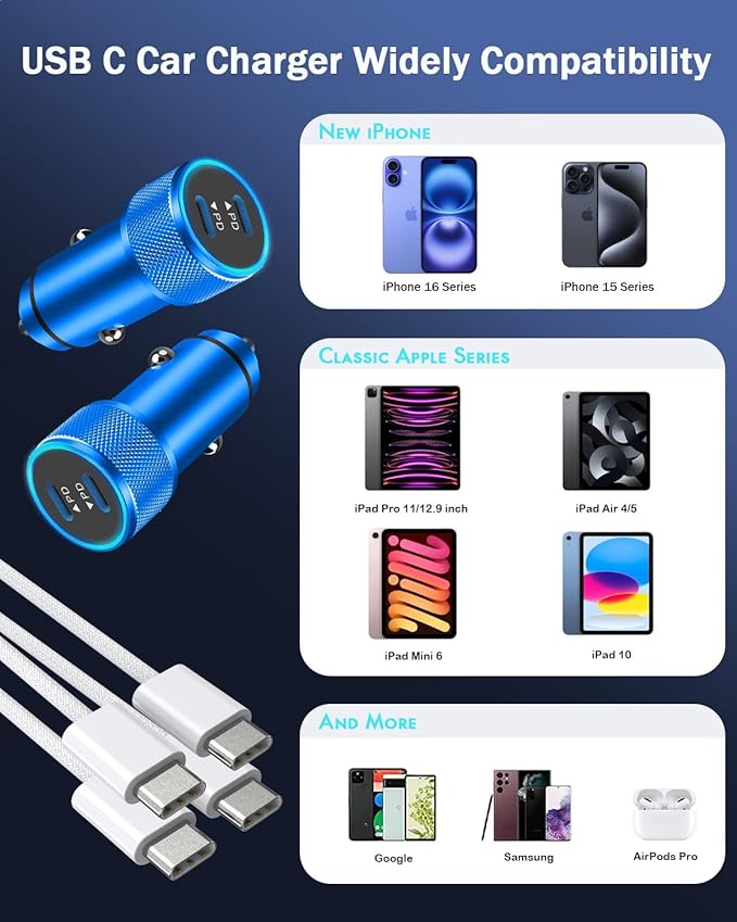 iPhone Car Charger Fast Charging, iPhone 16 Car Charger 2PACK Dual USB C PD3.0 - Image 7