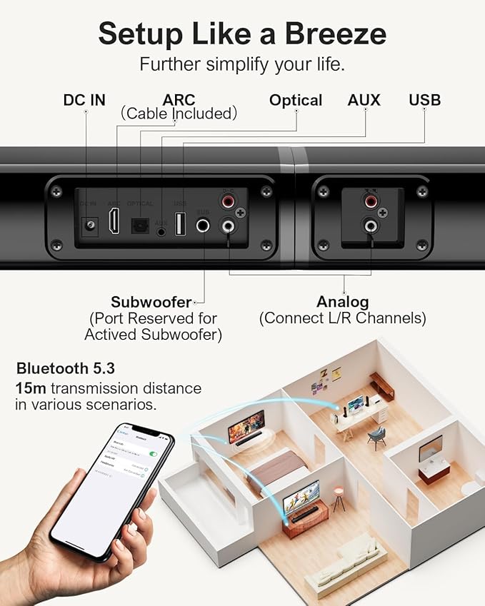 ULTIMEA 2.2ch Sound Bar for Smart TV, Peak Power 100W, 2-in-1 Detachable Sound - Image 7