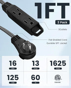 SURAIELEC 1FT 360° Rotating Flat Plug Extension Cord Flat Wall Plug - Image 2