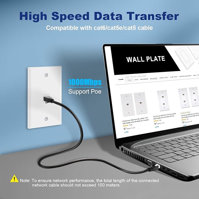VCE Ethernet Wall Plate, 1-Port CAT6 Wall Plate and Jack, RJ45 Keystone Wall - Image 4